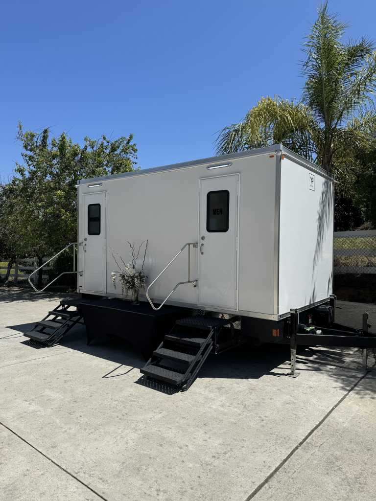 5-station luxury restroom trailer rental at a corporate California event.