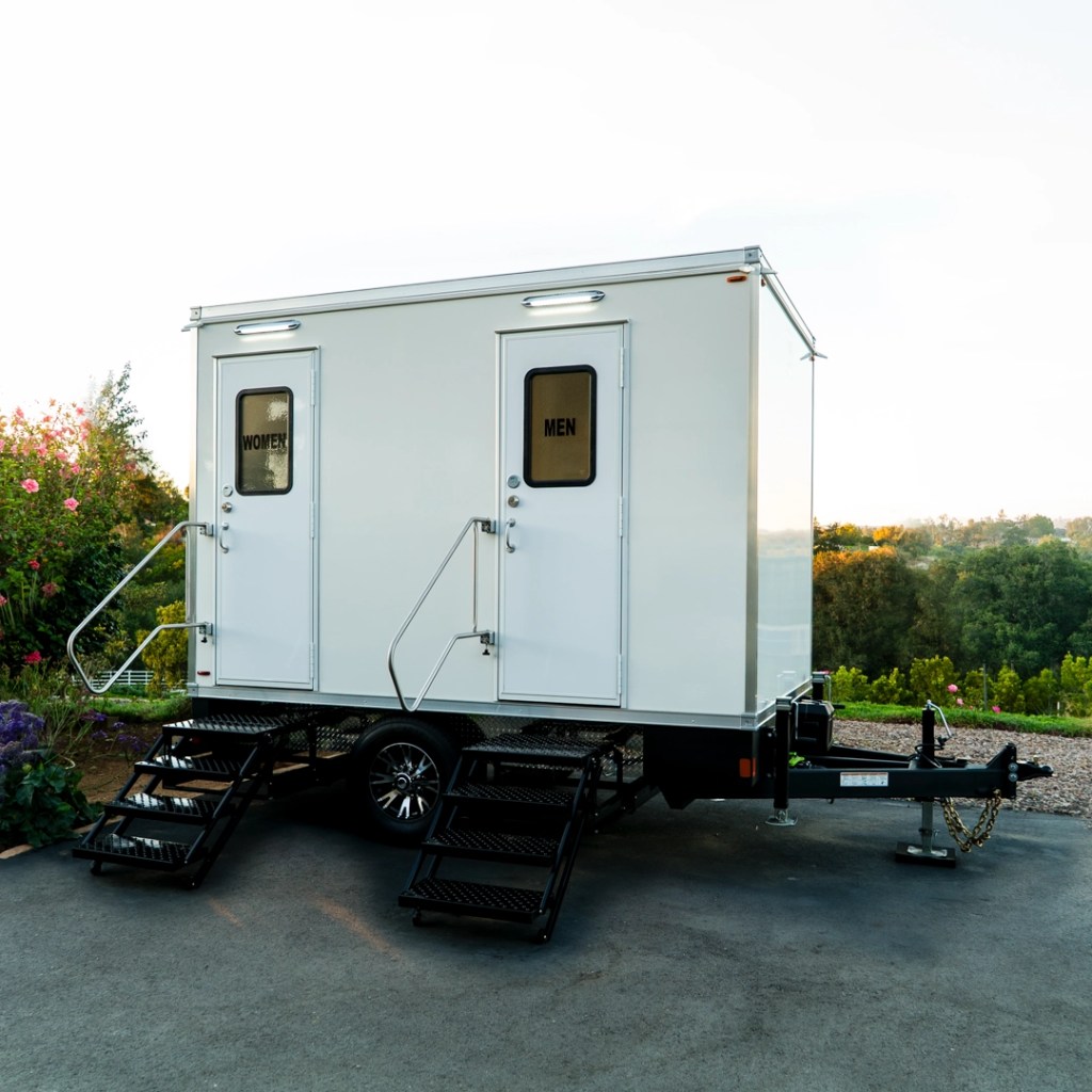 Exterior view of the VIP Rentals two stall restroom trailer