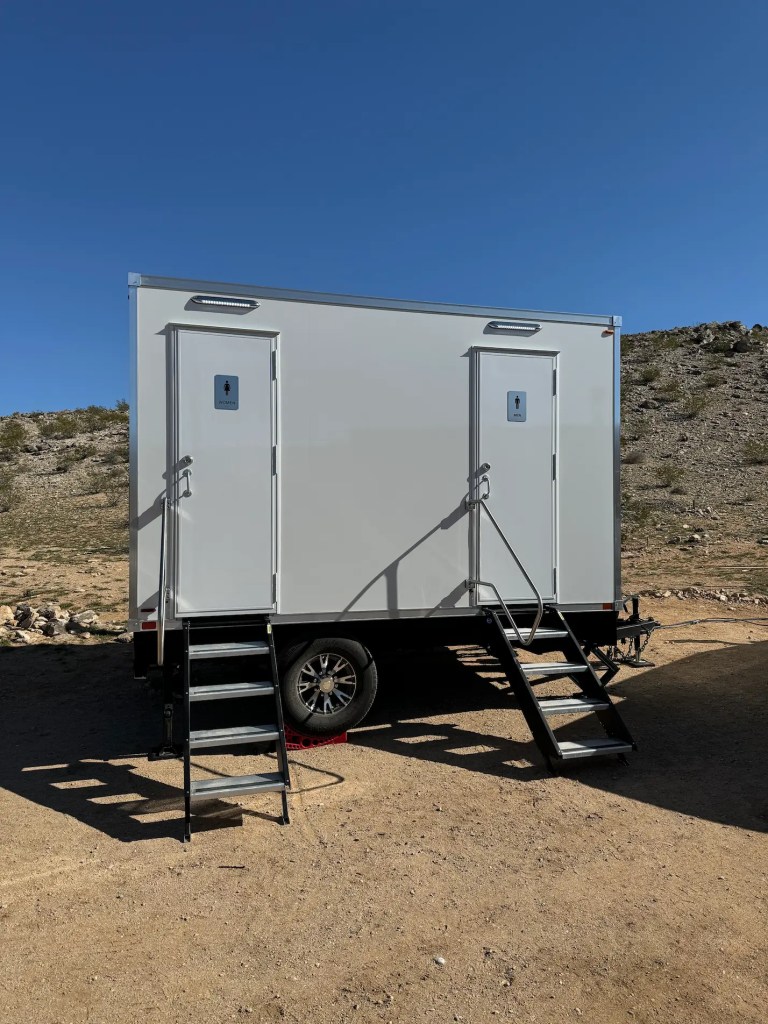 VIP Rentals, LLC luxury bathroom trailer in Joshua Tree for a birthday party.